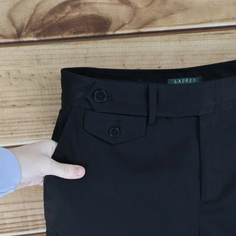Lauren‎ Ralph Lauren Shorts Womens 8 Black Cotton Chinos Pockets Cuffed Mid Rise